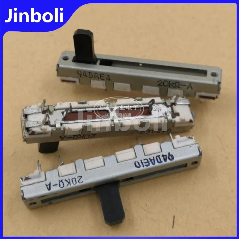 1 Uds 45MM 4,5 CM resistencia de potenciómetro de deslizamiento recto A20K mezclador individual de 3 pines Fader 20K Ohm ajuste de volumen longitud de la manija 10MM