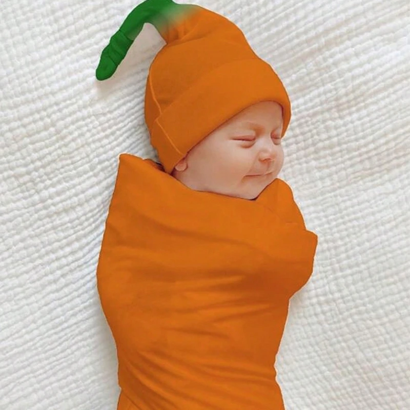 

Newborn Photography Props Posing Blanket Long Tail Pumpkin Hat for Baby Photoshoot Halloween Decoration Photo Dress Up