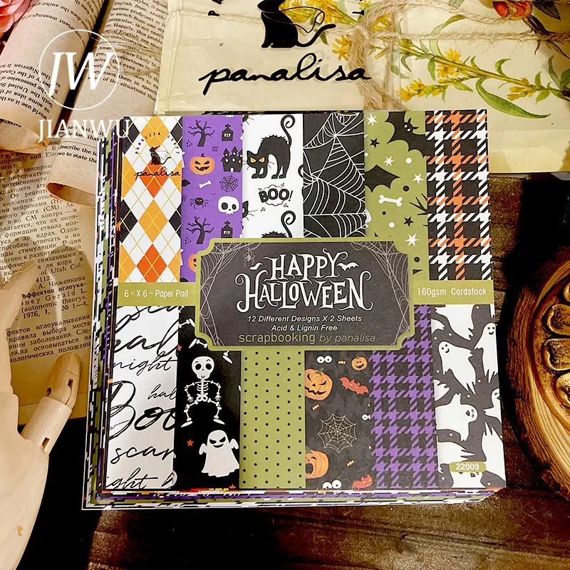 JAINWU 12 Sheets DIY Journal Decoration Material Book Christmas Halloween Vintage Flowers Memo Pad Scrapbooking Notes Paper