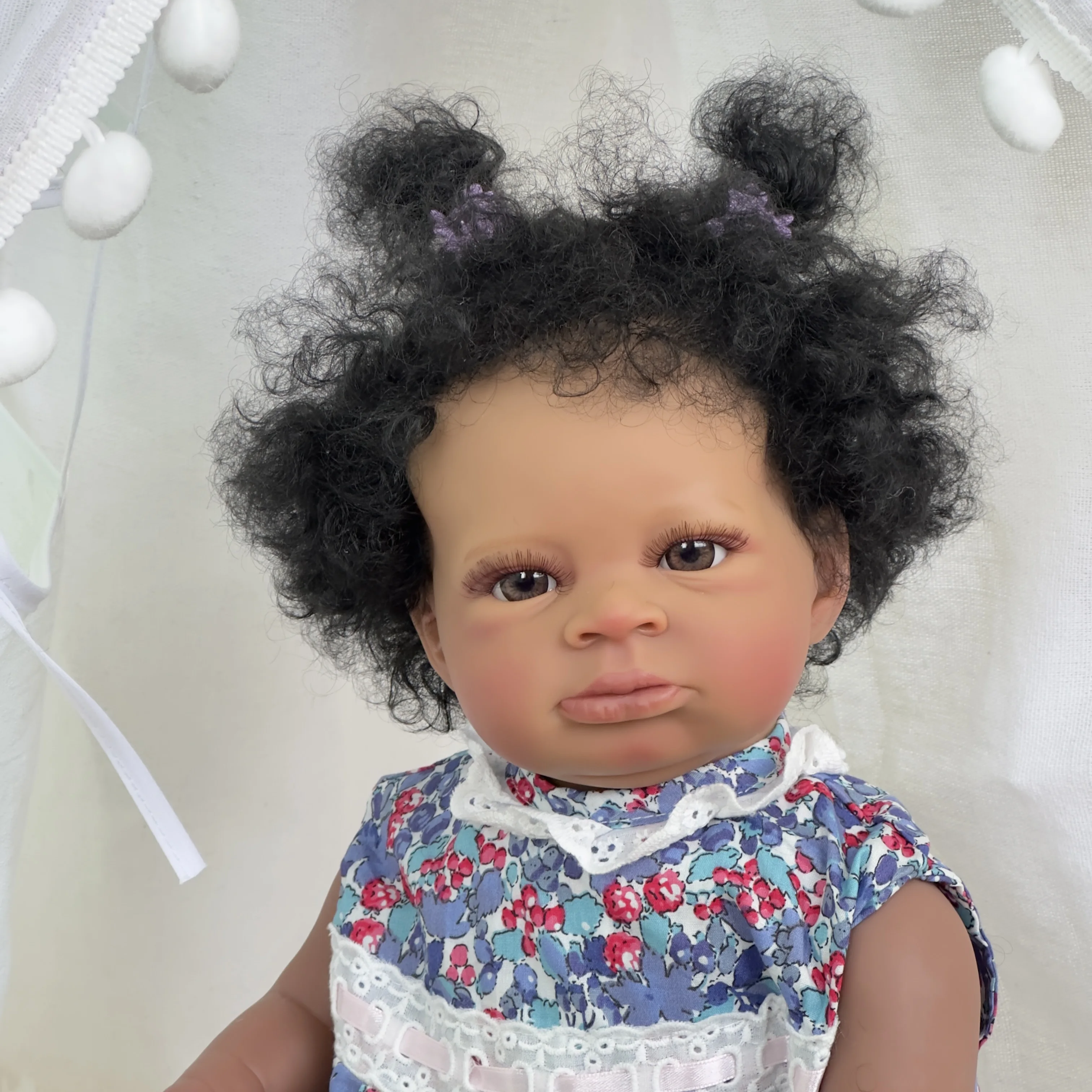 50CM Dark Skin Finished Reborn Baby Dolls Lanny African American Doll Princess Black Girl Vinyl Cloth Body Newborn Toy