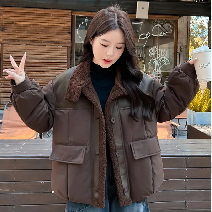 

Parkas Women Short Coats Jackets Turn Dowwn Collar Casual Loose Y2k Streetwear Elegant Jacket Work Coat Autumn Winter 2025