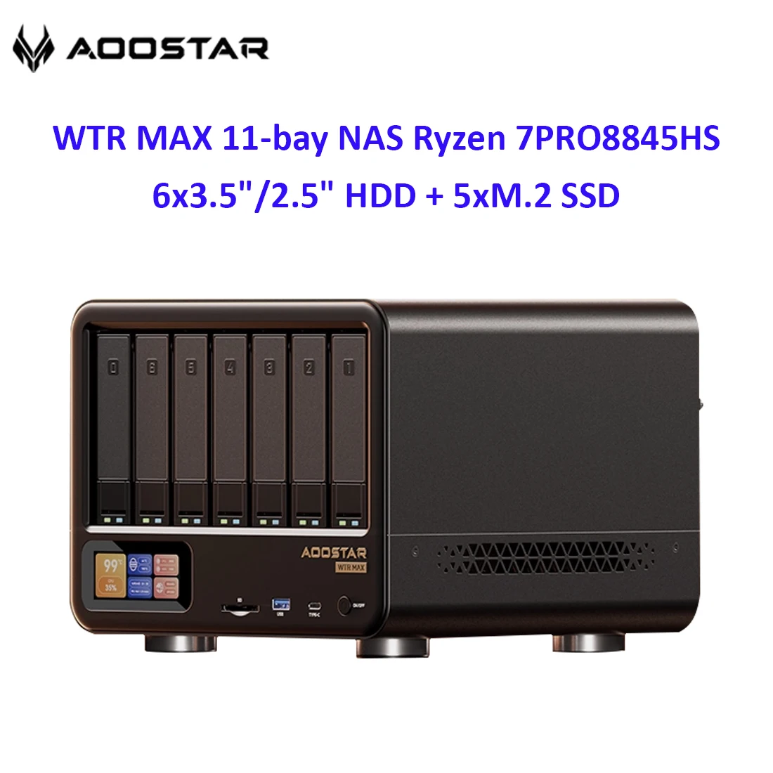 AOOSTAR WTR MAX NAS 미니 PC AMD Ryzen 7 PRO 8845HS 8C/16T 6×3.5"HDD+5×M.2 SSD 듀얼 2.5G LAN USB4 DDR5 ECC RAM 지원 Win/Linux