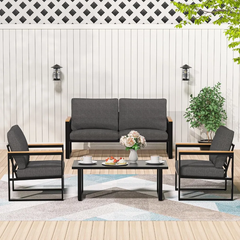 Patio Furniture Set, 4 Pieces Outdoor Patios Furnitures with Table Set, Patios Conversation Sets, Outdoor Patio Furniture Sets