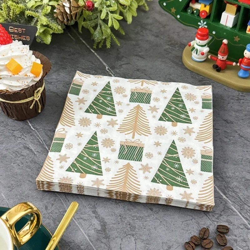 20pcs/pac Christmas Party Colorful Napkins Christmas Tree Printed Tissue Paper Festive Decoration Mouth Cloth Paper 33*33cm