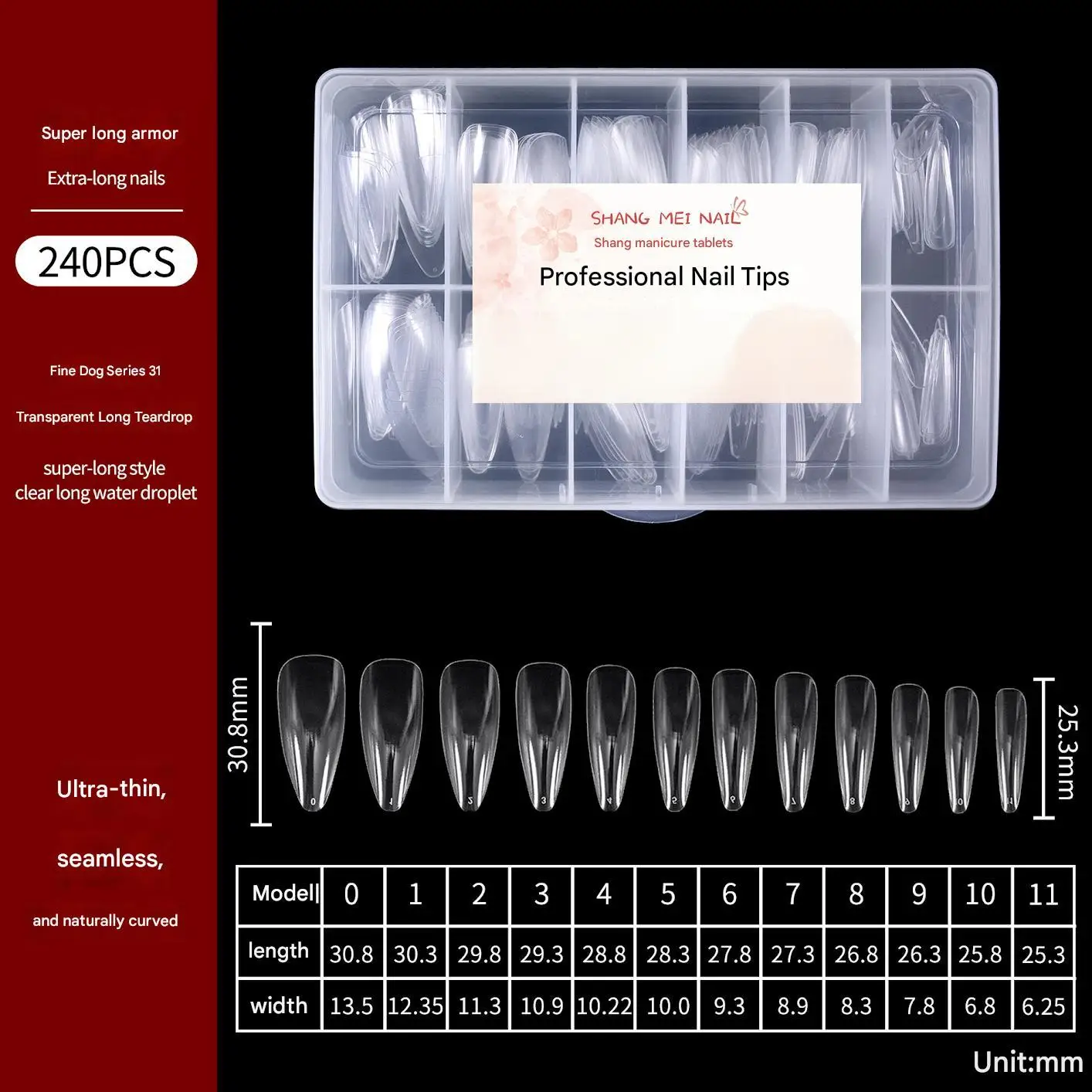 مجموعة أطراف أظافر فاخرة: طراز أوروبي وأمريكي، شكل دمعة شفافة، تغطية كاملة، أظافر صناعية ممتدة. #1