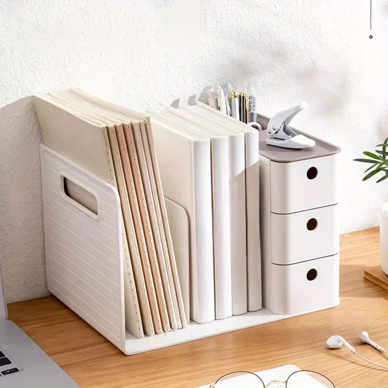 The Desktop Book File Has A Bookshelf  Box, A  Rack, Drawers, Office Bookends And A Desk Organizer