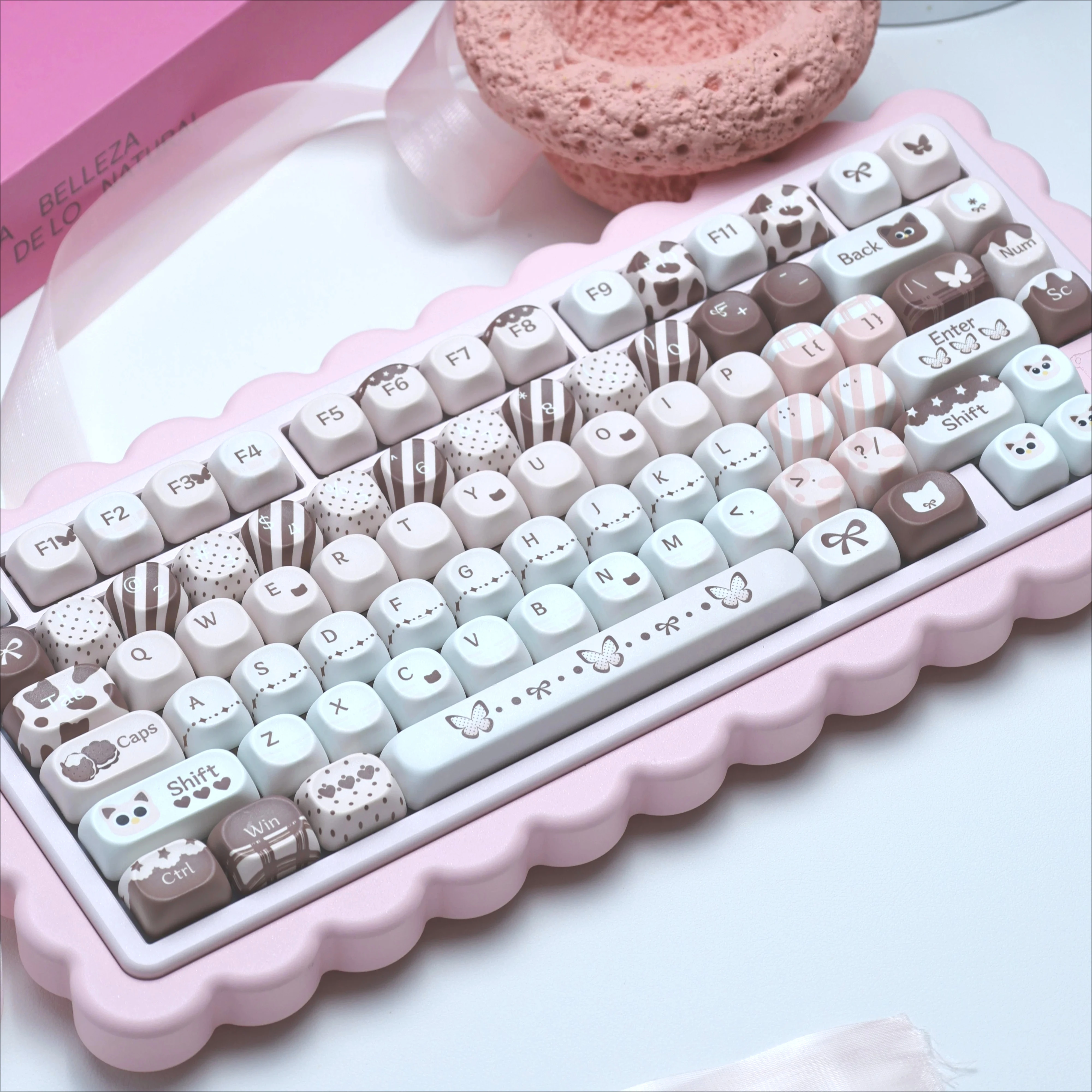 MAIMOOO Keycaps Cocoa Sweet Dream Collection Moa Height PBT Material Five Sided Sublimation Process Pink Keyboard Keycaps