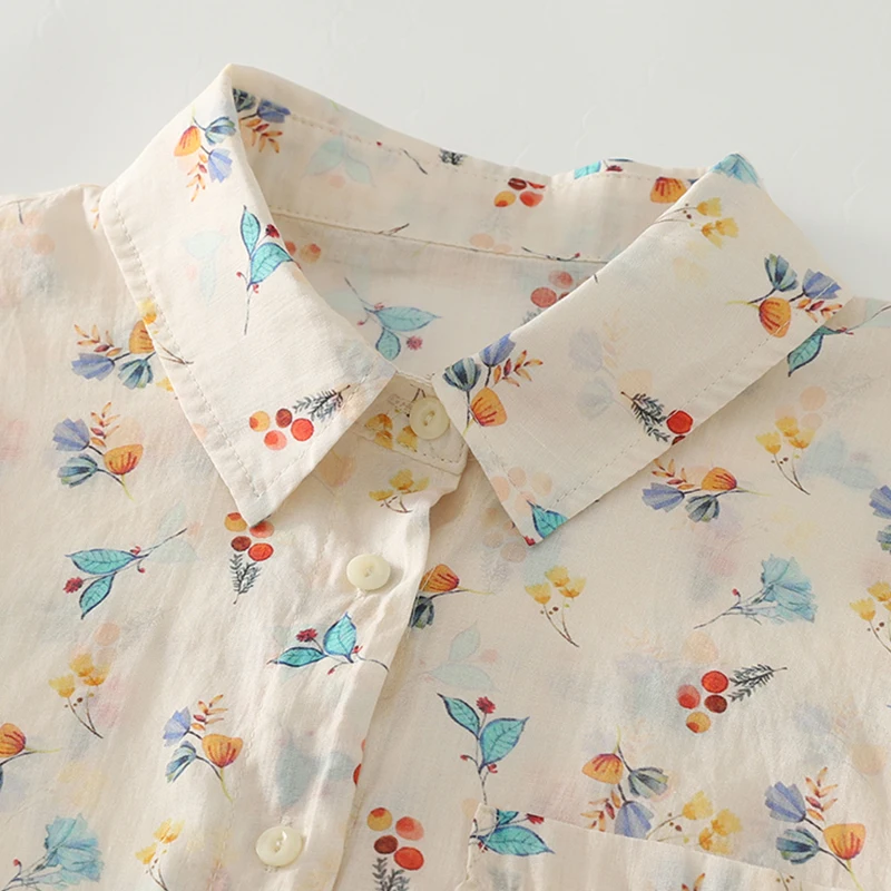 ผู้หญิงฤดูใบไม้ผลิฤดูร้อน Retro ดอกไม้พิมพ์ผ้าฝ้ายผ้าลินินเสื้อแขนยาวผู้หญิงเสื้อ Boho Streetwear Beach Holiday