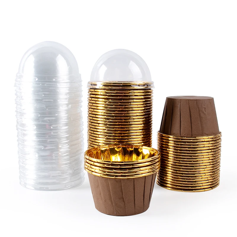 25/50 stücke folie Cupcake Liner mit Deckel Aluminium Kuchen Tasse runde Folie Back becher mit Kuppel Geburtstag Hochzeits feier Lieferungen