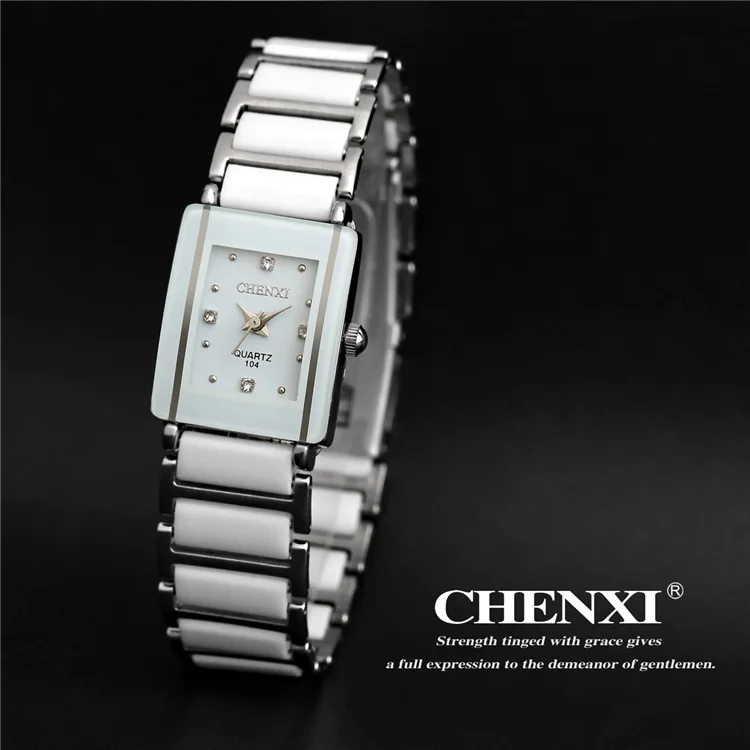 Fashion Hot Sales Newest High Quality Brand Chenxi Women Men Couples Leisure Watch Waterproof Square Ceramics Wristwatch Cx-104