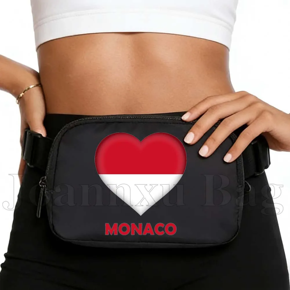 

Monaco Heart Flag Fanny Pack Sports Waist Mobile Bag Portable Fitness Running Girl Womens Gifts Jogging Cycling Cell Phone Bags