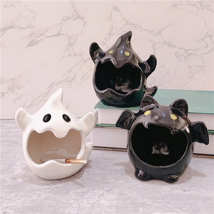 Halloween Bat Ghost Candlestick Cute Ghost Household Ashtray Ceramic Ornaments Halloween Party Decorations Boyfriend Gift