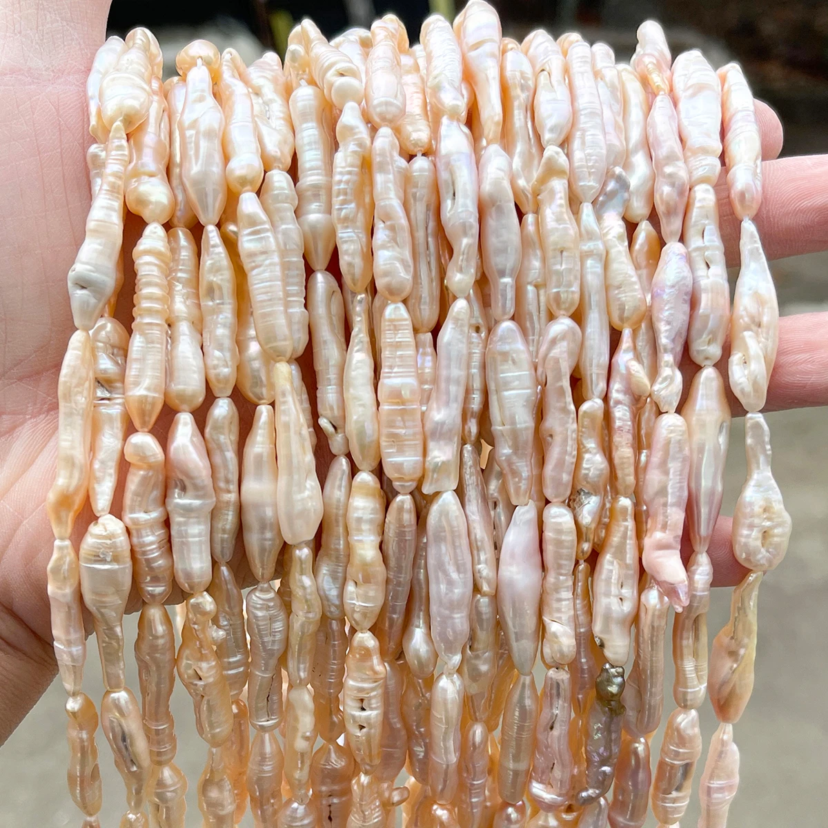 JD Natural White Freshwater Baroque Toothpick Pearl Single Slim Stick Bead High Luster for DIY Pendant Earring Jewelry Making