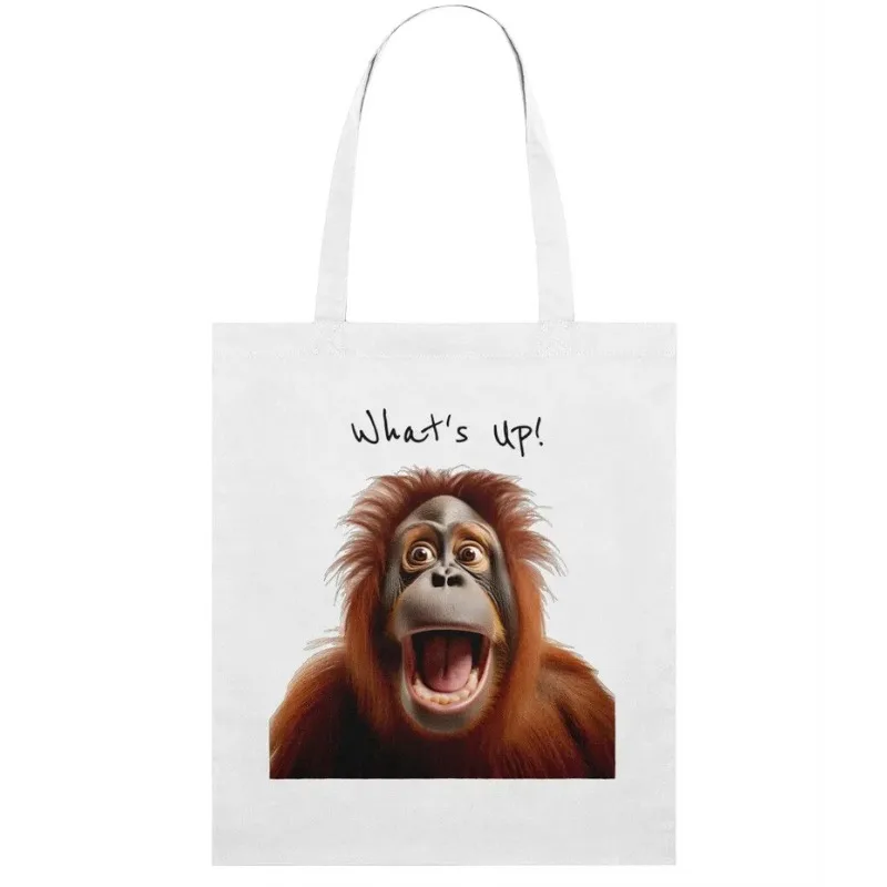 

Cotton Tote shoulder bag with fun orangutan digital print and text come in differentcolorsperfect for shopping or as a gift for