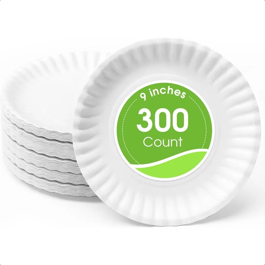 

9-дюймовые белые бумажные тарелки 300 карата