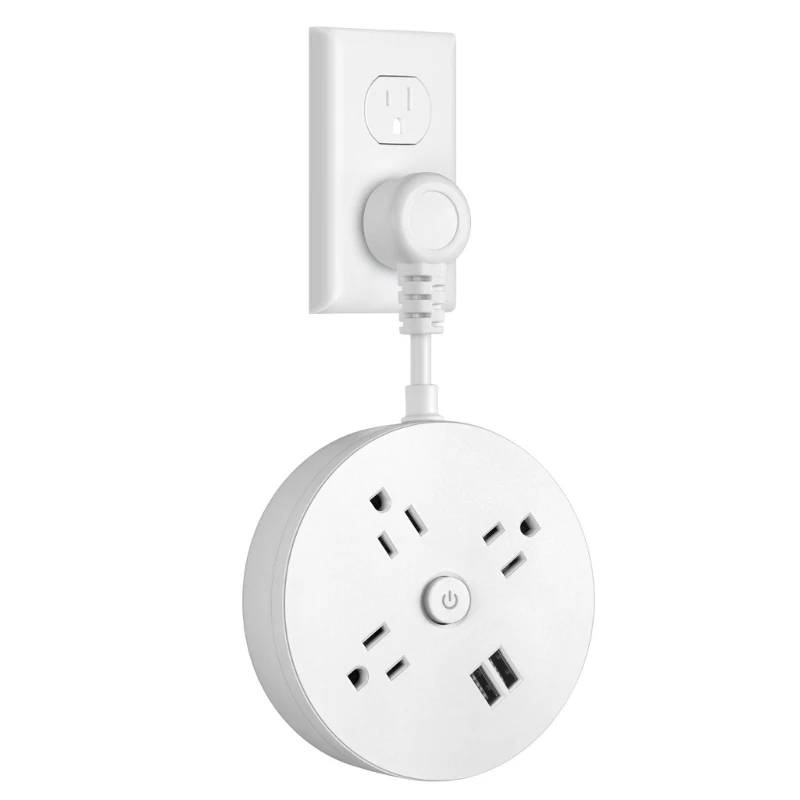 

5 in 1 US Plug Wall Outlet Adapter Extender with Short Line Includes 3AC Outlets & 2pcs USB Port