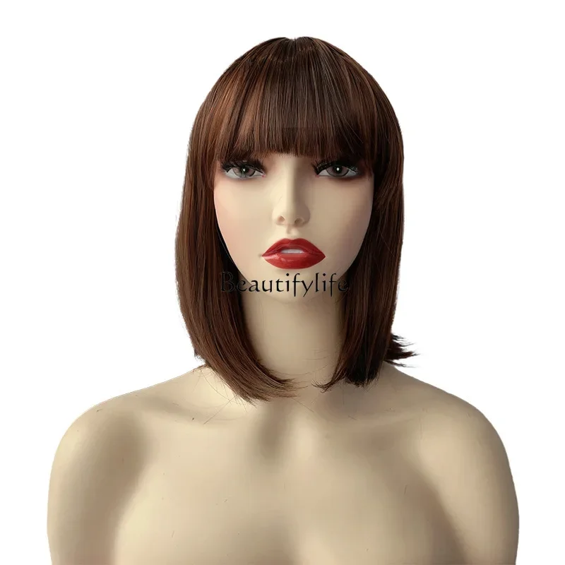 Wig European and American Qi Bangs Brown Bobo Head Short Hair High Temperature Chemical Fiber Silk Headgear