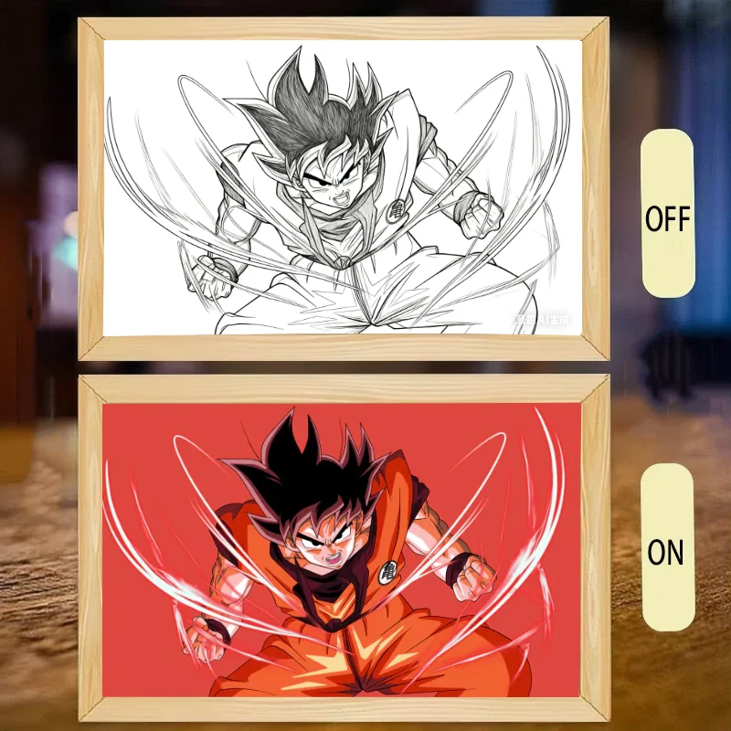 Dragon ball luz pintura anime luz noturna moldura de foto dos desenhos animados luzes led quarto decoração casa ramadan 2025 amigo presente lua lam
