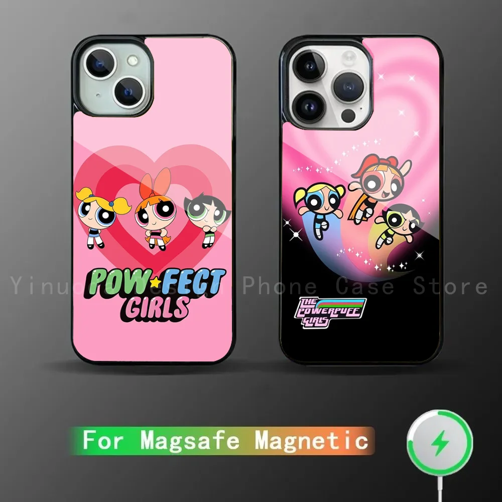 The P-Powerpuff Girls Phone Case Strong Magnetic For IPhone 16 15 14 13 Pro Max 11 12 Mini Alex Mirror For Magsafe