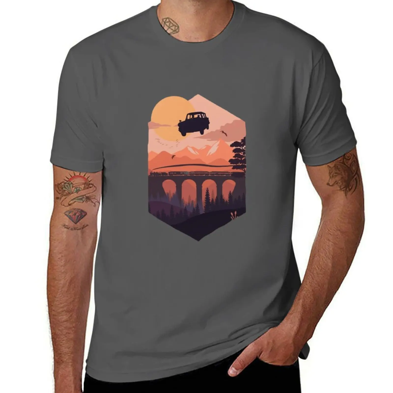 

Car Silhouette Sunset Sky T-Shirt man tshirt t shirts with prints T-Shirt