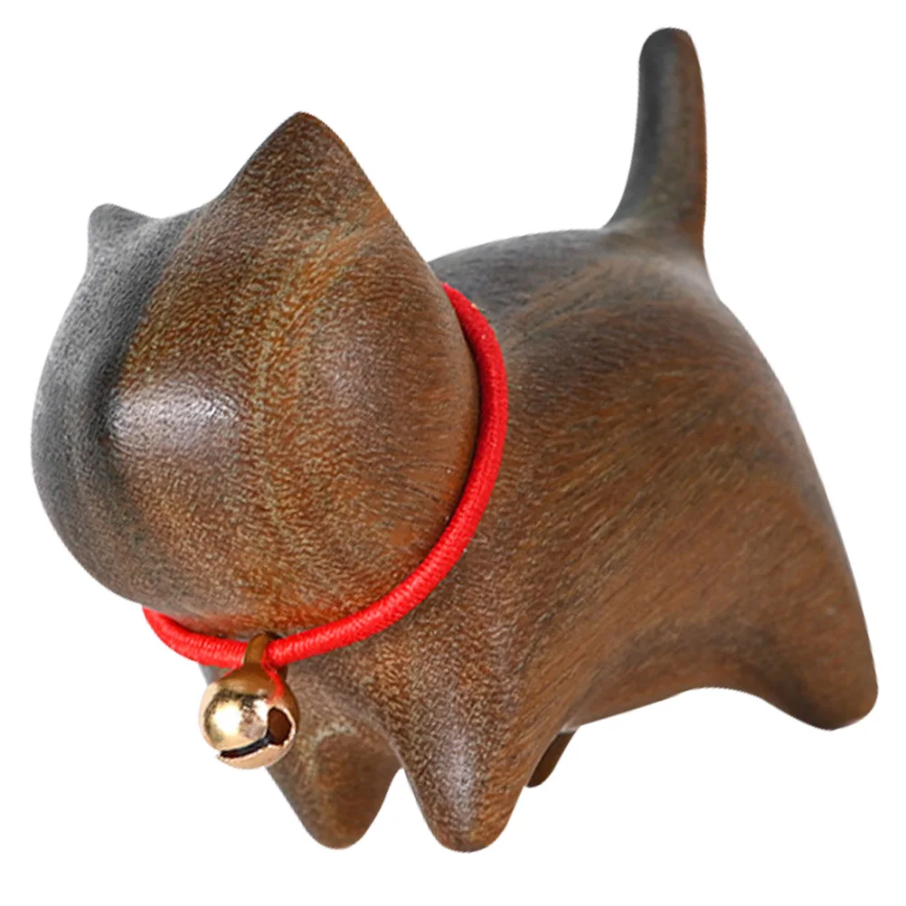 

Small Cat Ornaments Green Sandalwood Wooden Carving Headphone Stand Desktop Decor