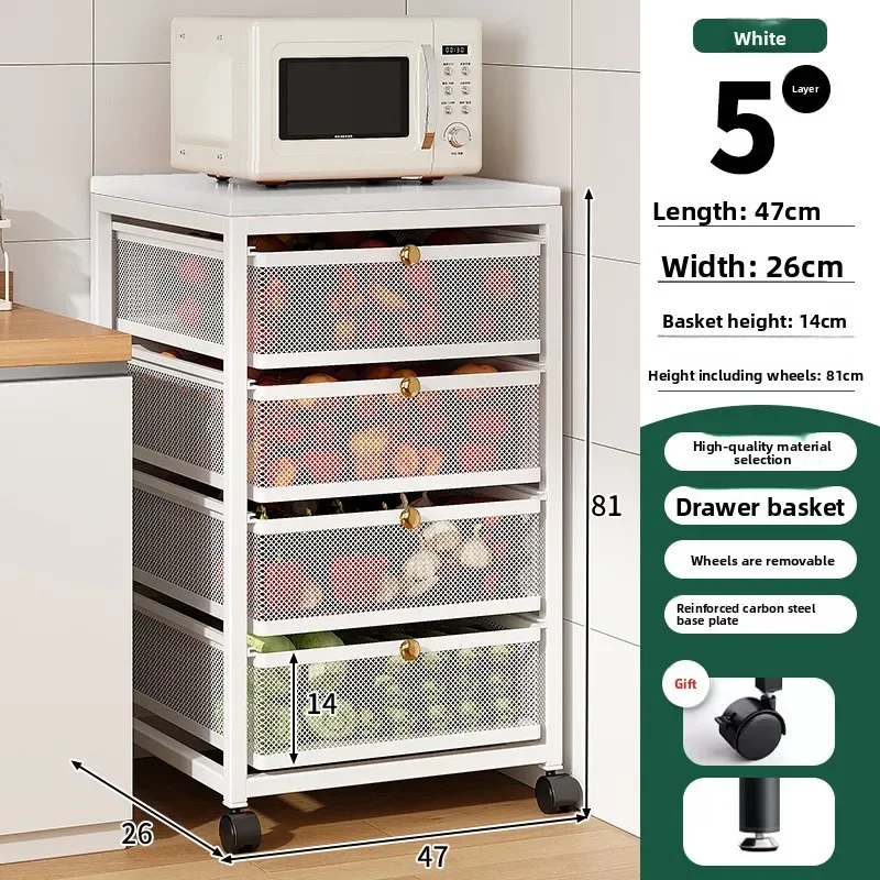 Keuken groentemand, uitneembare, van vloer tot plafond reikende fruit- en groentenopbergmand, grote capaciteit, gelaagde plank - afbeelding 1