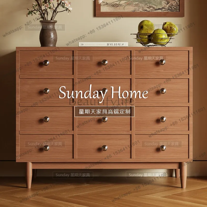 Factory Direct Medieval Multi-drawer Chest Wood Color Simple Entrance Cabinet