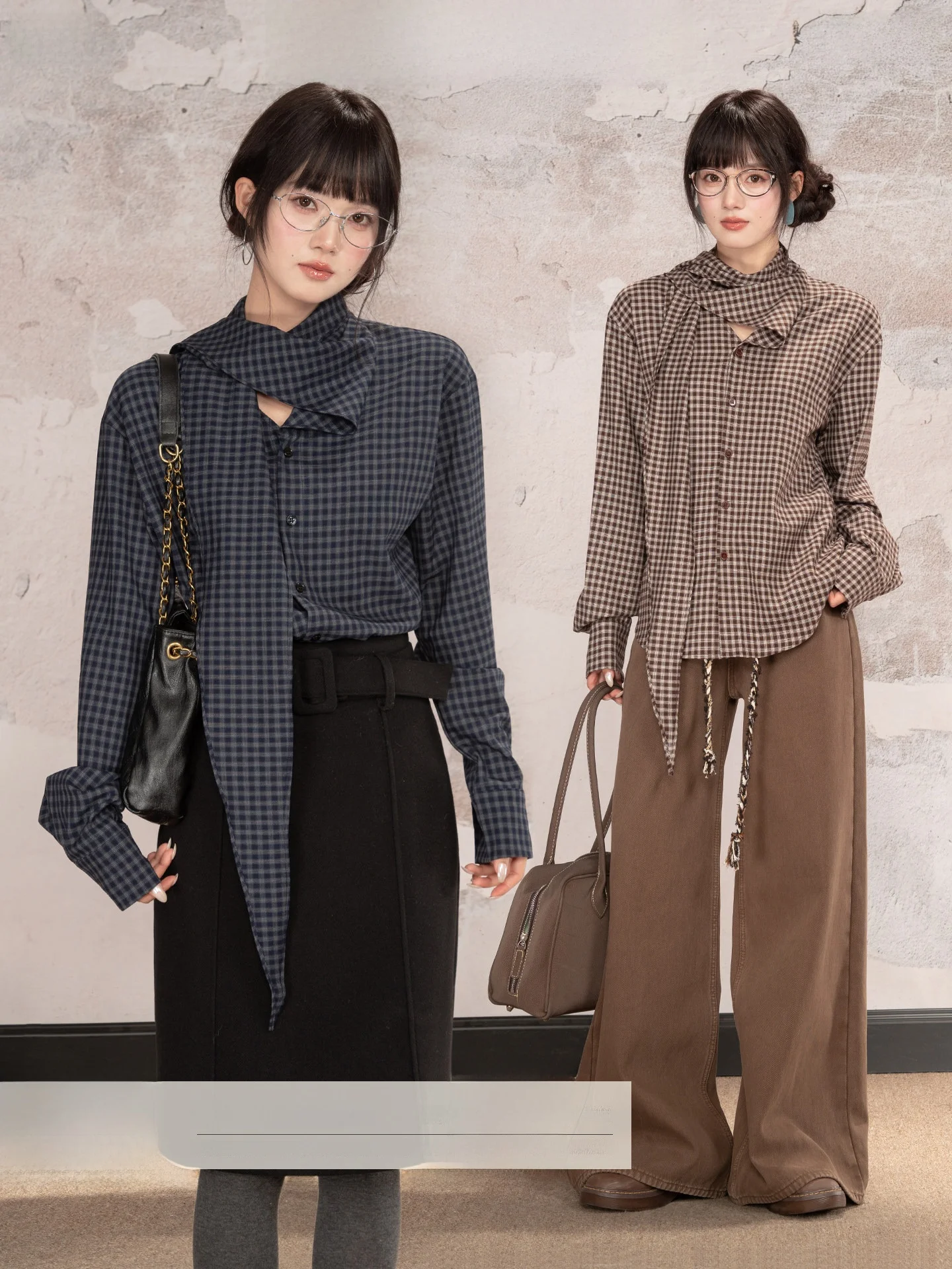 

Loveheynew Plaid irt Women's Loose Fit Button up Inner Wear Top College Sle Long Sve Polyester Viscose Spandex Blend