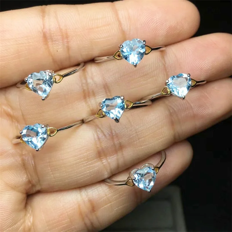 S925 Natural Topaz Heart Rings Fashion Jewelry Healing Gemstone For Women Man Wedding Engagement Party Accessories