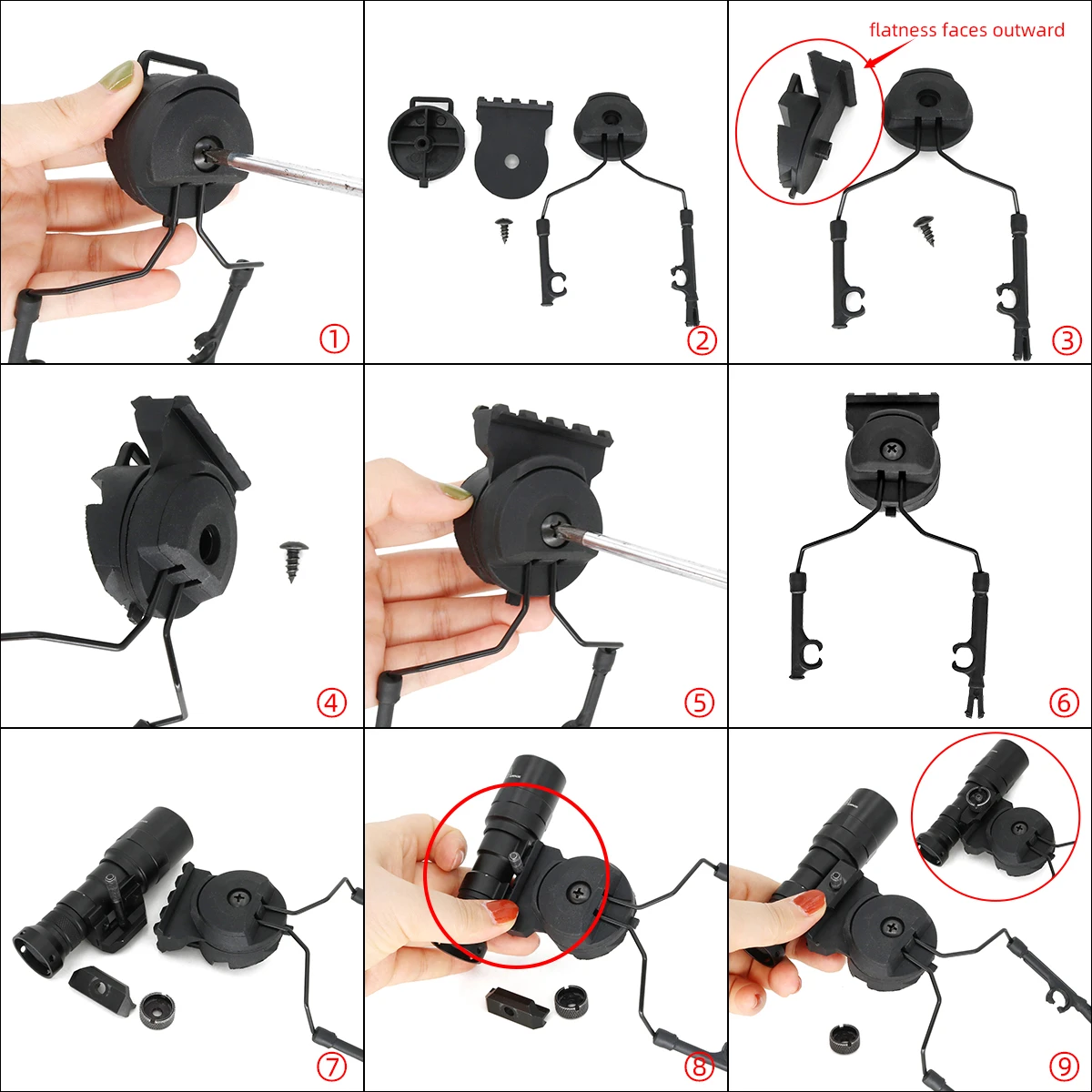 Imagem -03 - Tactical Lanterna Capacete Mount Kit para Comtac ts Tac-sky Acessórios Táticos Rail Adapter Arc