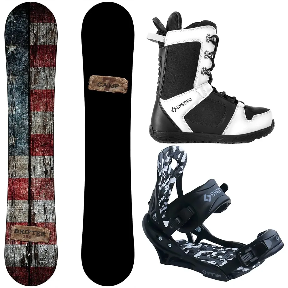 Drifter and APX Men's Complete Snowboard Package New，Poplar Wood, Ethylene Vinyl Acetate (EVA)，Snowboarding，Adult，163 cm Wide