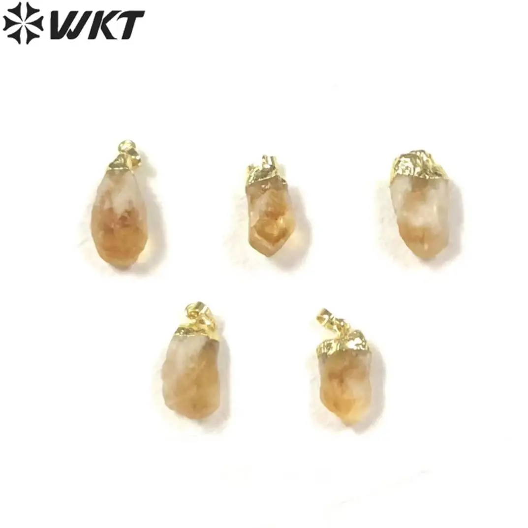 WT-P1757 WKT Wholesale Natural Yellow Citrines Pendants with Gold Color Beautiful Original Crystal Random Shape