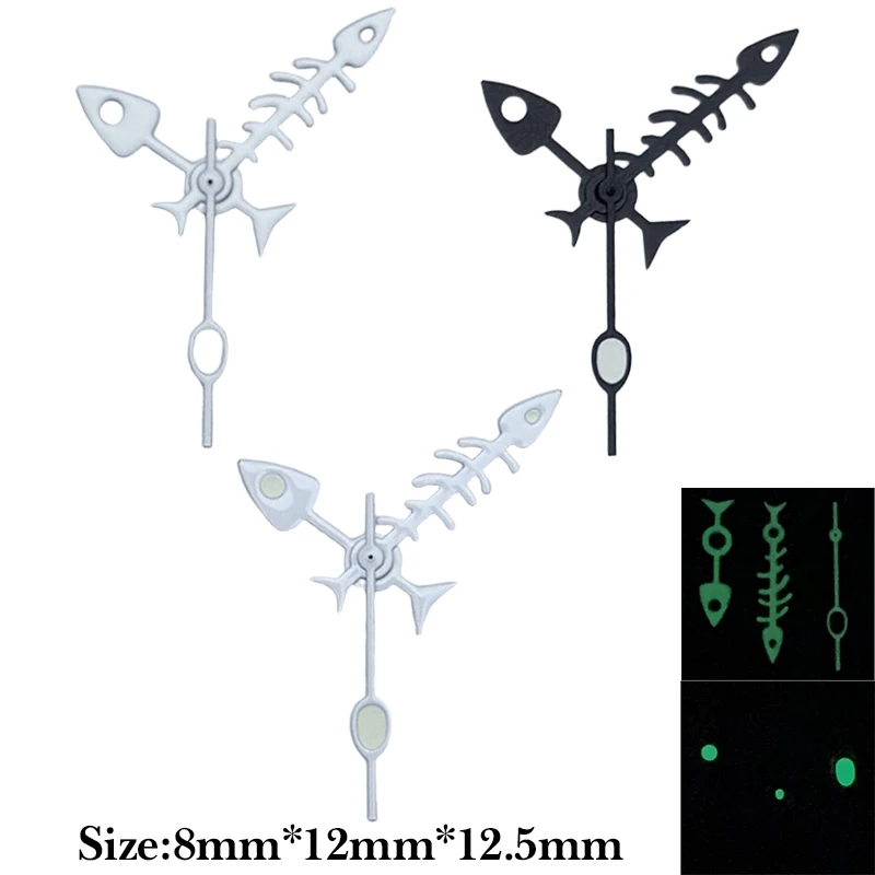 NOOKIDA Green Luminous 3 Needles White/Black Fishbone Watch Hands Watch Hands Fit NH36 NH35 Movement Men Mechanic Watch Part