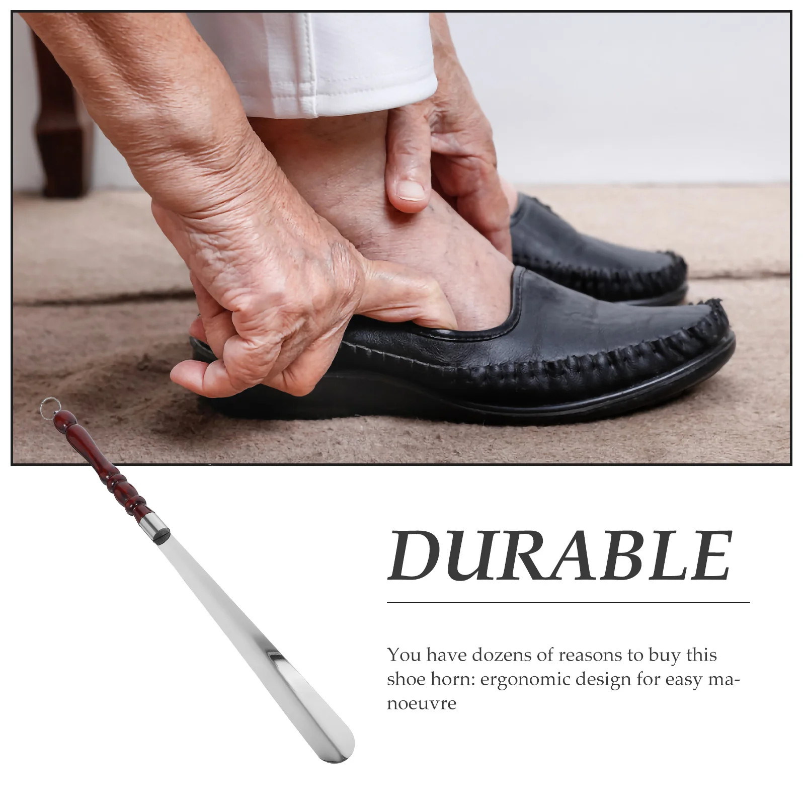 Stainless Steel Long Handle Shoehorn Wood Grip Ergonomic Shoe Horn For Elderly Pregnant Women Heavy Duty Shoe Lifter Travel