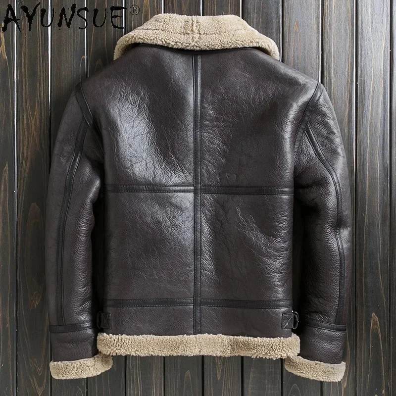 AYUNSUE Winter Jacket Men Parka Genuine Sheepskin Leather Jackets Real Sheep Shearling Coat Thick Clothes Veste Homme Plus Size