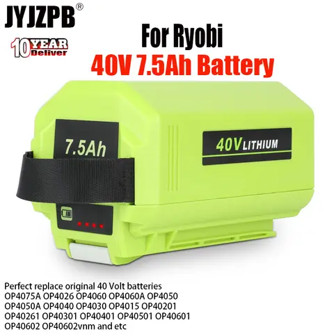 JYJZPB 7.5Ah 40 โวลต์เปลี่ยนแบตเตอรี่สําหรับ Ryobi 40V OP4075A OP4026 OP4060 OP4050 OP4040 OP4030