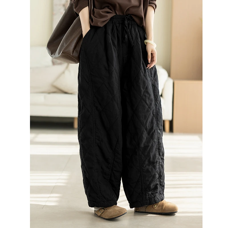 2025 New Arrival Winter Women All-matched Warm Thickened Ankle-length Pants Casual Loose Elastic Waist Cotton Harem Pants K154