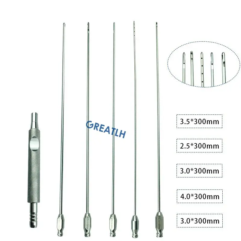 5pcs/set Stainless Steel Autoclavable Liposuction Cannulas Injection Water Infiltration Needles with Handpiece Liposution Tools