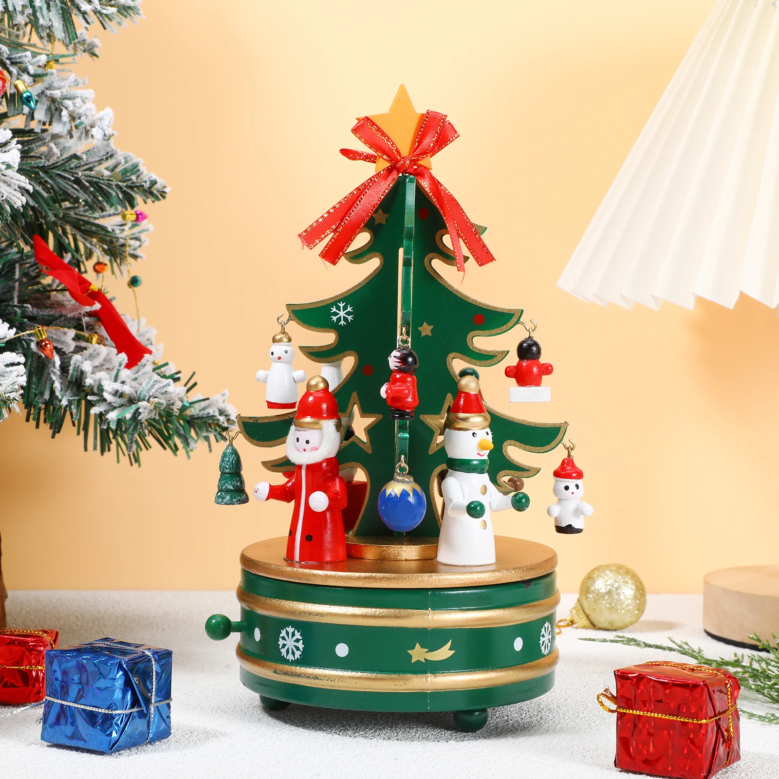 

1Pcs Wooden Christmas Tree Music Box Green Rotating Desktop Ornament Classic Christmas Decoration Gift Wooden Music Box