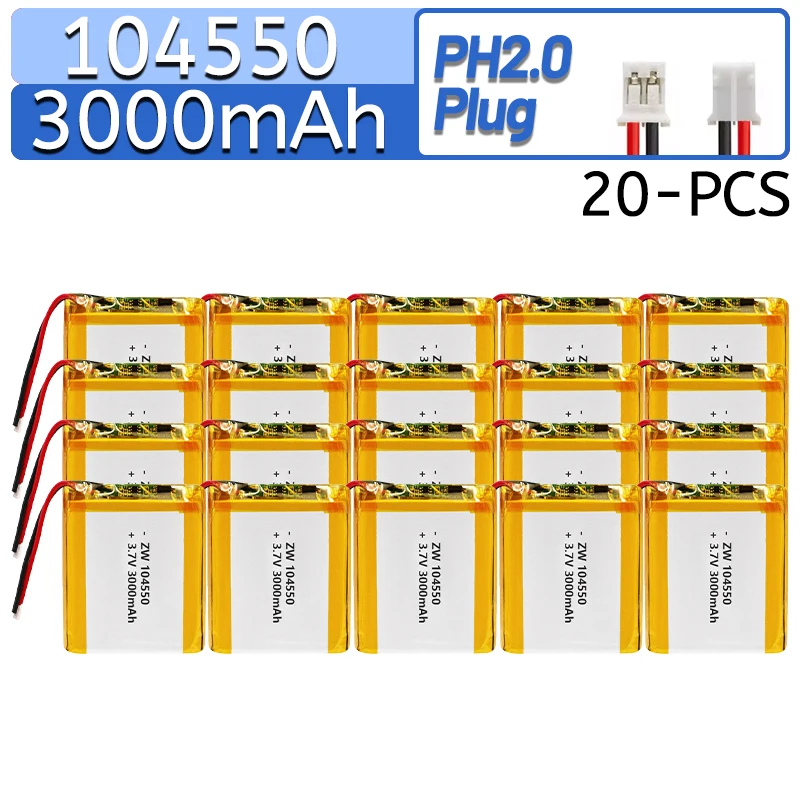 

1-20 шт. 3,7 В 3000 мАч 104550 полимерная литиевая батарея, литий-ионный аккумулятор для Power Bank, GPS, 100% реальная емкость