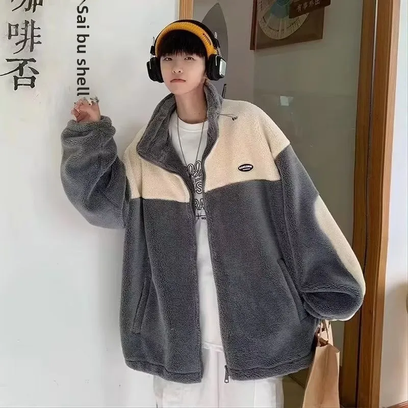 

Men's Thiened Fce Jaet Lamb Fur Lined Winter Coat Cotton Clothes Autumn Winter Particle Fce Jaet Zipper Closure C...