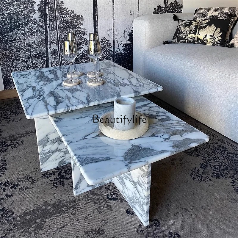

Italian minimalist natural marble coffee table combination large white coffee table