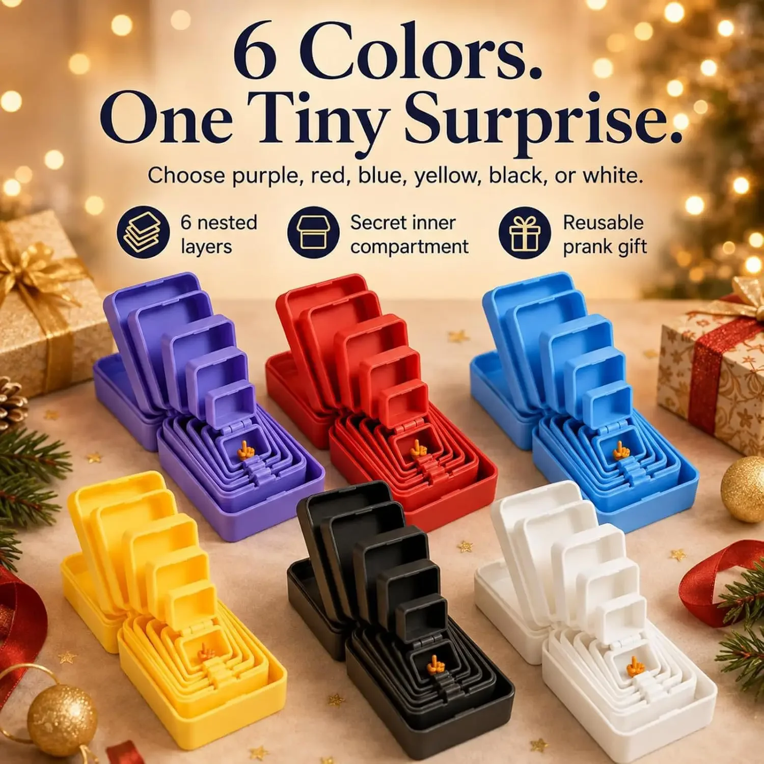 Funny 3D Printed Multi-Layer Nesting Surprise Gift Box,Halloween Gift Box with Mini Middle Finger,Prank Gift Box 6 Layers Party