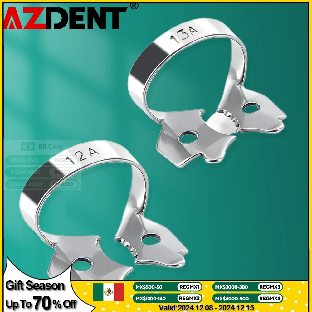 1Pcs Azdent Dental Rubber Dam Clamps Stainless Steel Endodontic Restorative Barrier Clips Dentistry Ortho Materials Lab Tools