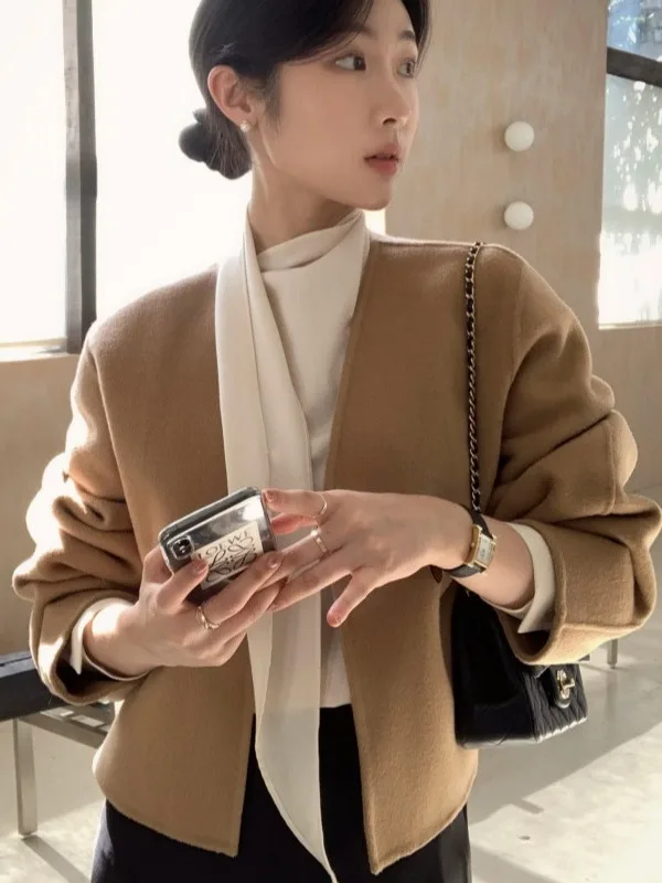 

Женская свободная шерстяная куртка V-Ne Ele Casual Sle Korean Faion Lazy Trendy Top Thi осенне-зимнее пальто