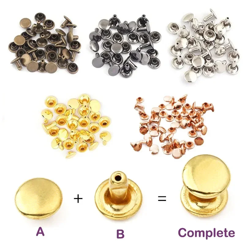 10Pcs 5-15mm Metal Double Cap Rivets Stud Round Nail Rivet For Leathercraft Accessories Repair Shoes Bag Belt Clothing Garment