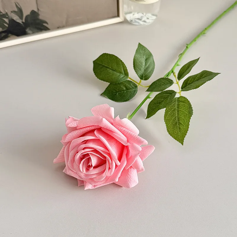 Real Touch Moisturizing Large Artificial Rose Single Stem, Faux Flowers for Home Table Floral Decor & Indoor Arrangement