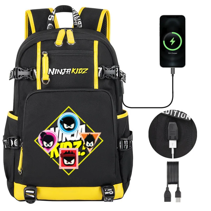 

NinjaKidz Cartoon Children backpack High quality Boy Girl Student School bag USB Men Women Traveling Bagpack Teenagers Schoolbag