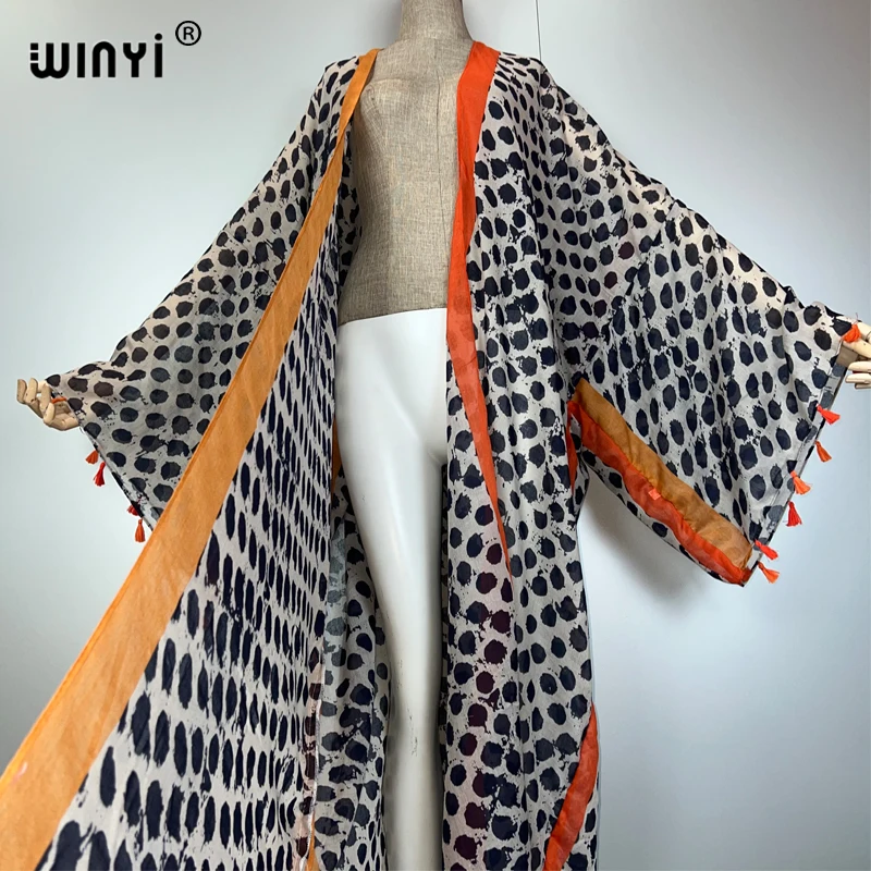 WINYI ฤดูร้อนชุดกิโมโนอเมริกา boho พิมพ์ beach cover up ชุด maxi cardigans ชายหาดผู้หญิง abaya ดูไบหรูหรา kaftan