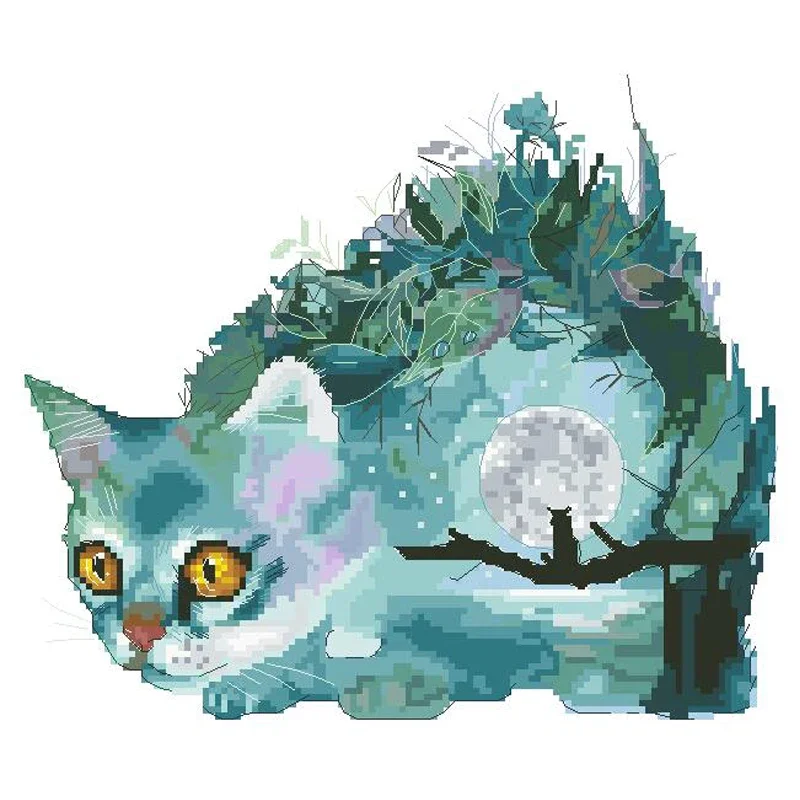 Amishop Lovely Gold Collection Kit de punto de cruz contado Taller Dibujos animados de gato y luna 10983